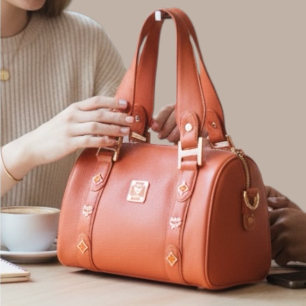 MCM Bright Orange Small Boston Satchel Bag